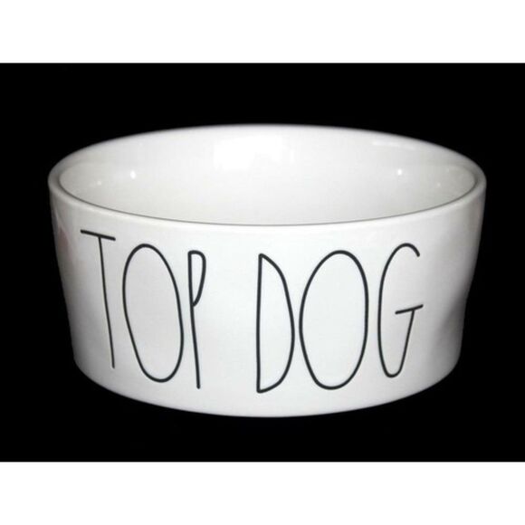 Rae Dunn 8" x 3-1/2" Heavy Thick "TOP DOG" ceramic pet bowl - Picture 1 of 6